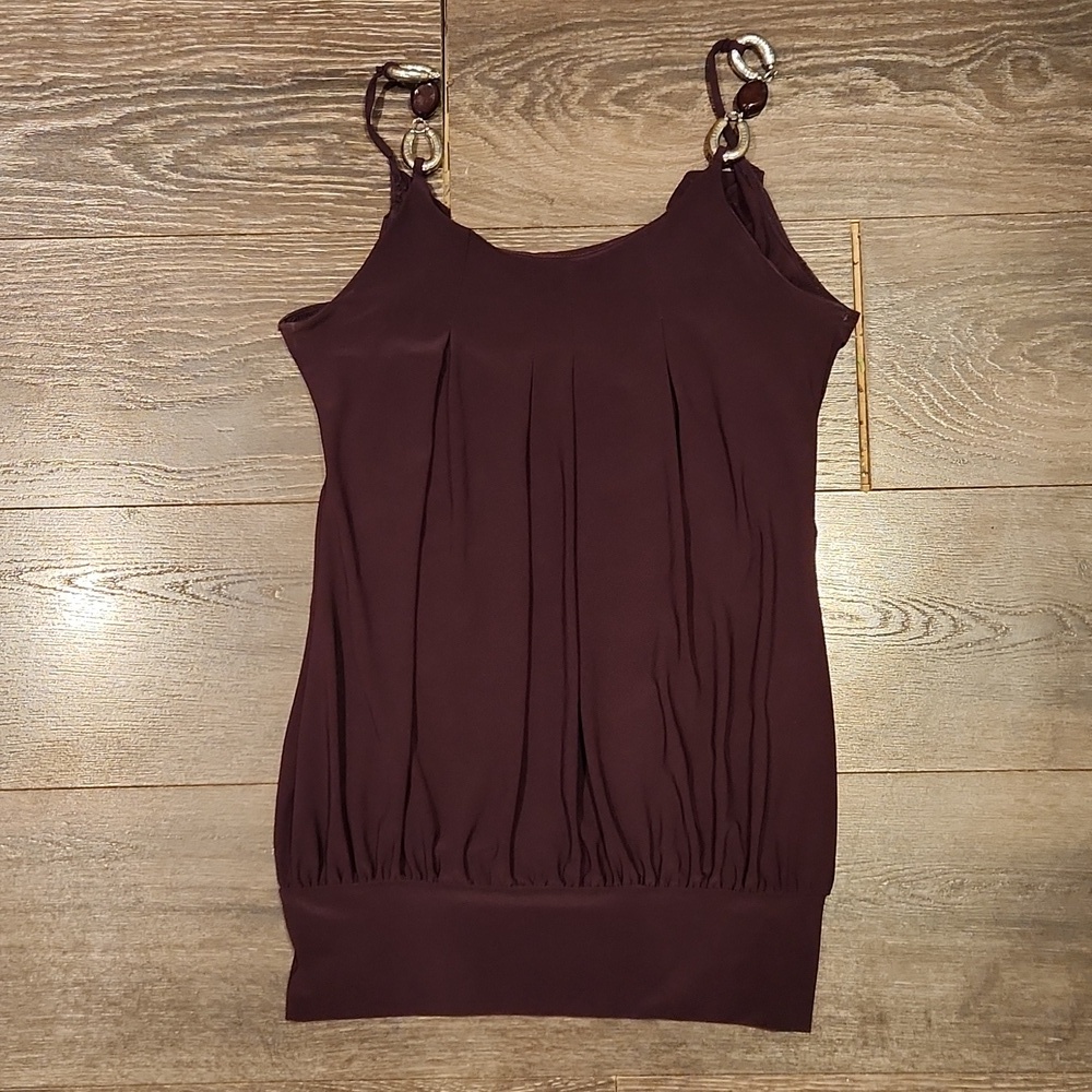 ❤️ M USA BEADED STRAP LOW BACK DRAPED STRETCH TANK TOP, MEDIUM